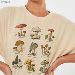 Vintage Fashion Mushroom Print Oversized T Shirt Egirl Grunge Aesthetic Streetwear Graphic Tees Women T-shirts Cute Tops Clothes L230520