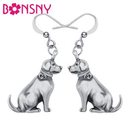 BONSNY Alloy Antique Gold Plated Sweet Labrador Dogs Earrings Drop Dangle Novelty Pets Jewellery For Women Girls Charm Gifts