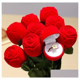 Jewellery Boxes Gift Wedding Rose Shaped Ring Box Mini Cute Red Carrying Cases For Rings Display Packaging Drop Delivery Dhivr