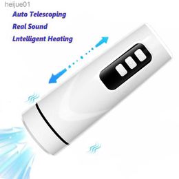 Male Automatic Telescopic Heated Masturbation Cup Cock Blowjob Real Vagina Silicone Pocket PusssySex Milking Machine Adult Toys L230518