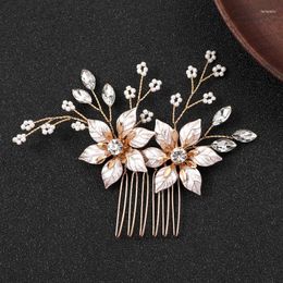 Hair Clips Wedding Accessories Flower Comb Pin Clip Pearl Crystal Head Pieces For Brides Bridemaids Gold Color Hairpin Bridal Jewelry