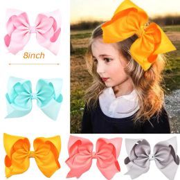 8 Inches Baby Grosgrain Ribbon Bow Barrettes pins Clips Girls Large Bowknot Barrette Kids Boutique Bows Children Accessories