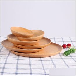 Dishes Plates Round Beech Fruits Plate Pizza Dish Children Bowl Wood El Tray Cup Pad Dessert Sushi Platter Serving Tableware Dbc D Dht2R