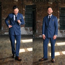Three Pieces Wedding Tuxedos Men Suits Handsome Peaked Lapel Suit Double Breasted Customized Pockets Coat Pants Vest Casual Formal Multi-scenario