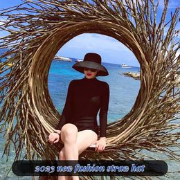 Wide Brim Hats 2023 Natural Grass Women Summer Eaves French Hepburn Wind Foldable Fashion Sun Hat Beach Sunscreen Sunshade Basin Bucket