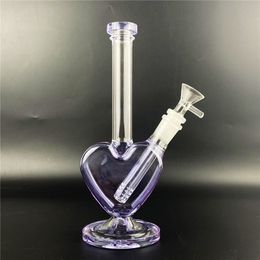 9 inch Purple Heart Shape Glass Bong Hookah Shisha Smoking Tobacco Water Pipe Philtre Bubbler With Downstem and 14mm Male Bowl