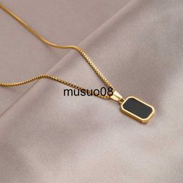 Pendant Necklaces Stainless Steel Minimalist Square Pendant Korean Black Enamel Women's Gold Color Vintage Necklace Exquisite Long Jewelry Gift J230601