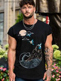 Men's T-Shirts 2023 New men cotton tank top shirt gym fitness clothing Solid auspicious clouds printing vest bodybuilding Sleeveless T-shirt T230601