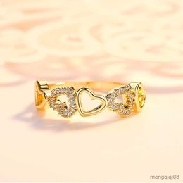 Band Rings Luxury Female Small Heart Love Ring Fashion Yellow Gold Color Wedding White Zircon Promise Engagement For Women