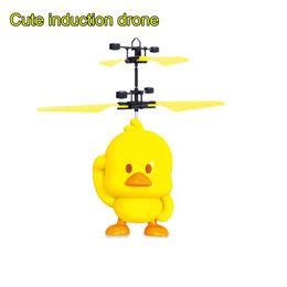 Cute Mini Drone Hand Induction Flying Yellow Duck Toy Funny RC Helicopter Aircraft for Kid Toys Present Gift Flying Toys