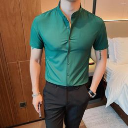 Men's Casual Shirts Men's Fashion Stand Collar Business Short Sleeve Shirt Summer Luxury Slim Fit Solid Dress Brand Men Clothes 5XL-M