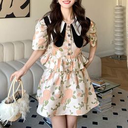 Two Piece Dress Summer Print Set For Women Short Sleeve Crop Top Small Shirt And Mini Skirt Matching Sets Ladies Party