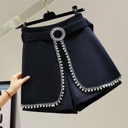 Women's Shorts Heavy Industry Beaded Diamond Suit Women Summer Fashion White High Waist Wide Leg Short Pants Ladies Casual Bottoms Q306