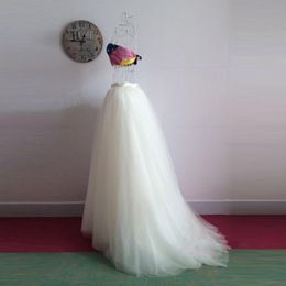 Dresses 5 Layers Maxi Long Skirt Soft Tulle Skirts Wedding Bridesmaid Tutu Skirt Sweep Train Zipper Waist Customised Elegant Saia Longa
