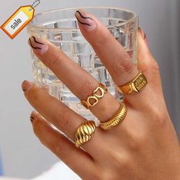 Hollow Out Heart Shape Stainless Steel Gold Plated Letter Ring Engagement Finger Chunky Rings Sets For All Fingers