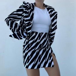 Two Piece Dress Europe And America Fashion Women's Short Sets Black White Contrast Suit Irregular Blazer Sexy High Waist Skirt Two-piece