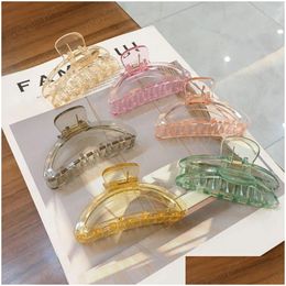 Clamps Transparent Big Hair Claw Acrylic Semicircle Barrettes Elegant Geometric Hollow Hairpins Fashion Accessories Drop Delivery Je Dhnmx