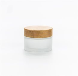 15g/30g/50g Eco Natural Bamboo Wooden Lids Frosted Glass Bottle Travel Set DIY Herbal Sample Face Cream Jars Pot Empty Cosmetic Container JL5567