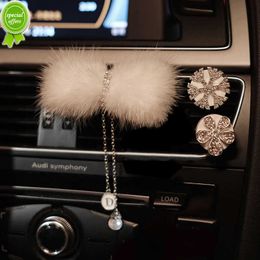 New Cute Diamond Mink fur Bow Car Air Freshener Outlet Vent Clip Flower Crystal Tassels Car Perfume Solid Diffuser Car Accessories