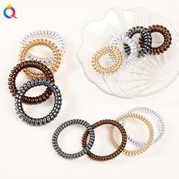 Telephone Wire Hair Ties Women Girls Solid Colour Elastic Hair Bands Spiral Coil Rubber Bands Ponytails Hair Accessories 2099