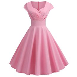 Dresses Pink Summer V-neck Large Swing Women's Elegant Vintage Pins Party Office Midi Dress Plus Size P230531