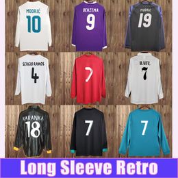 96 97 Zidane Manga Longa Mens Retro Camisas de Futebol RAUL R. CARLOS ALONSO KAKA' SERGIO RAMOS SEEDORF Camisas de Futebol