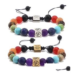 Charm Bracelets Natural Stone 7 Reiki Chakra Healing Nce Beads Bracelet Om Rosary Yoga Lover Jewelry Drop Delivery Dhtfb