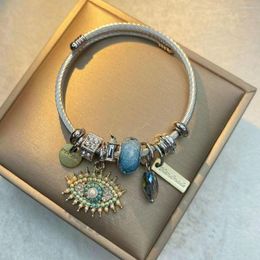 Bangle Vintage Titanium Steel Bracelet DIY Blue Beaded Fantasy Ocean Devil's Eye Lovers Jewellery
