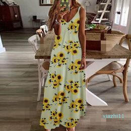 Повседневные платья Сильный принт S-5xl Plus Size Женщины Maxi платье Summer Sexy Boho Printed Long