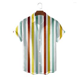 Men's Casual Shirts Summer Men Classic Colorful Stripe Hawaiian Short Sleeve 2023 Streetwear Loose Versatile Social Party Beach Blouse