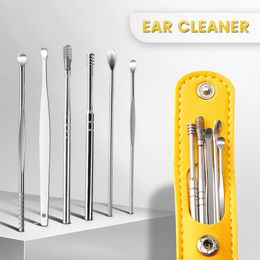 Trimmers 6PCS Suit Earpick Ear Cleaner Wax Removal Tool Safe Leather Pack Earwax Remover Ear Canal Cleaning Ear Stick Spring Free Brush