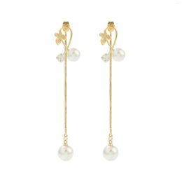 Dangle Earrings Ear Stud Simple Womens Small Butterfly Back-hanging Pearl Pendant Trendy