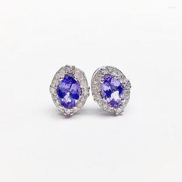 Stud Earrings Natural Real Tanzanite Small Earring 4 6mm 0.5ct 2pcs Gemstone 925 Sterling Silver Fine Jewellery For Men Or Women X219114