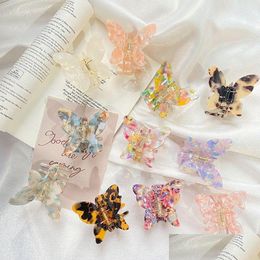 Clamps Korean Butterfly Hair Claw Acrylic Crab Clip Ponytail Holder Plastic Sweet Fairy Hairpin Accessories Drop Delivery Jewellery Ha Dhdfj