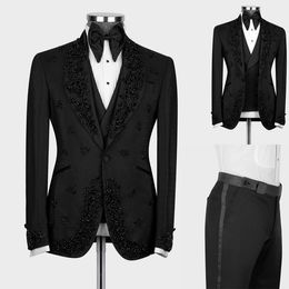 Three Pieces Wedding Tuxedos Men Suits Handsome Shining Beads Notched Lapel Suit One Button Multiple Colours Customised Pockets Coat Pants Formal Party