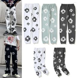 Men's Pants American High Street Trendy Brand Loose Printed Sportswear Floral Cloud Sweatpants Handsome Hip Hop Trousers For Men And Women