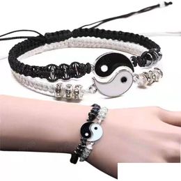 Charm Bracelets 2Pcs Friend Bracelet Chinese Tai Ji Jewelry Yin Yang Adjustable Rope Friendship Boyfriend Girlfriend Valentines Day Dh3Yk