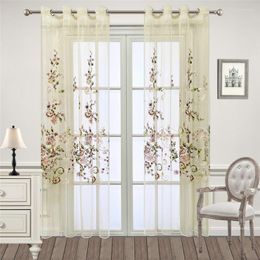 Curtain European Villa Luxury Light Yellow Embroidered Tulle Peony Embroidery Transparent Sheer Voile For Living Room Bedroom