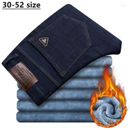 Men's Jeans Plus Size 42 44 46 48 50 52 Men's Winter Warm Business Casual Blue Black Straight Loose Denim Trousers Male Brand Pants