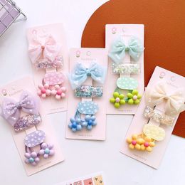 5 Pcs New Korean Sweet Girl Princess Cute Mesh Bows Hairpins Fashion Children's Quicksand Flowers BB Clip Hair Accessories