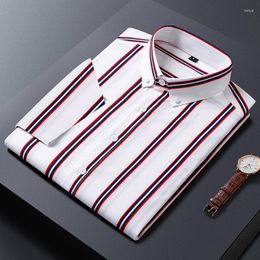 Men's Casual Shirts Small Asian Size Korean Fashion For Men Summer Short Sleeved Leisure Slim Fit Striped Shirt Square Collar Male Tops