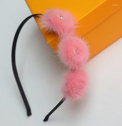 Hair Accessories Pompon Ball Hoop Sticks Hairbands Woman Girl Natural Fur Pompom Solid Headbands 10pcs GR115