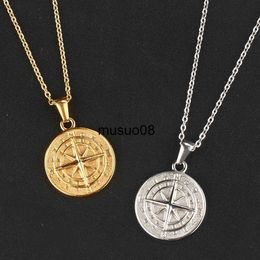 Pendant Necklaces Layered Necklaces for Men Sailing Travel Compass Pendant Stainless Steel Cuban Figaro Wheat Chain Casual Retro Collar cheap J230601