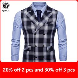 Blazers RUELK 2020 Spring And Autumn Men's Fashion Brand Suit Plaid Vest Jacket Casual Sleeveless Slim Stylish Large Size Vest M4XL