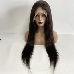 Brazilian Virgin Human Hair 150% Density Natural Colour Silky Straight 13x4 Lace Front Wig for Black Woman