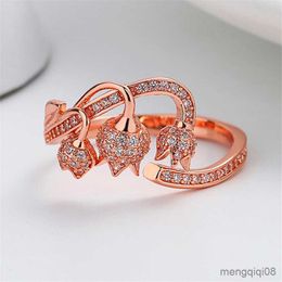 Band Rings Cute Female Small Open Adjustable Ring Rose Gold Color Zircon Engagement Crystal Flower Wedding For Women