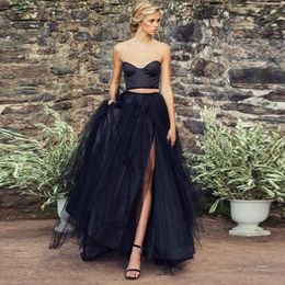 Dresses Magical Black Long Tulle Skirt Chic Side Split Puff Tulle Maxi Tutu Skirts Womens Draped Fashion Female Skirt Saia Jupe Faldas