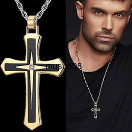 Pendant Necklaces Fashion Men's Two Color Stainless Steel Cross Necklace Hip Hop Necklace for Men Stainless Steel Jewelry Halloween Party Gift J230601