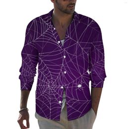 Men's Casual Shirts Halloween Print Shirt Spring Wicked Webs Men Fashion Blouses Long Sleeve Pattern Harajuku Tops Big Size