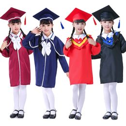 Clothing Sets Kids Graduation Gown Children Bachelor Costumes School Students Uniform Girls Dress set with Hat Baby Performance Clothing 230601